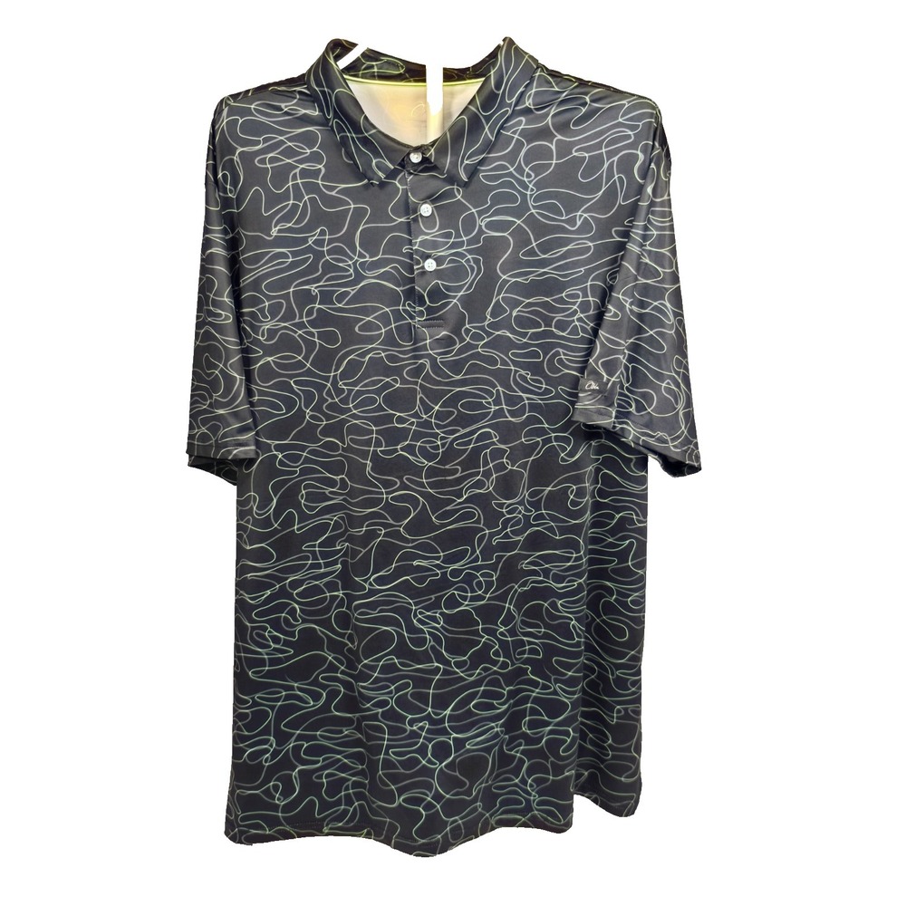 Obla Performance Polo Mens Black with Neon Blue Abstract Pattern Stretch XXL